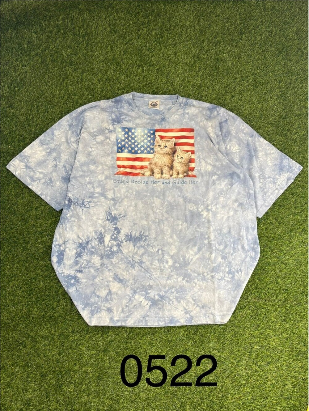 Vintage Cat Delta Pro Weight 90s Light Blue Tie-Dye Cotton T-Shirt, Men's 2XL